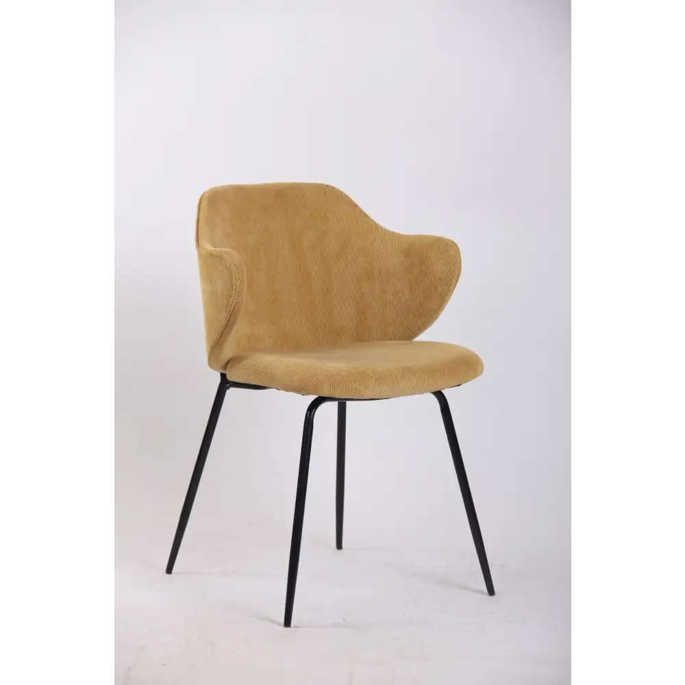 Set of 4 Dining Chairs Corduroy Cord Fabric with Metal Legs in Mustard Yellow - Furniture > Bar Stools & Chairs > Arm