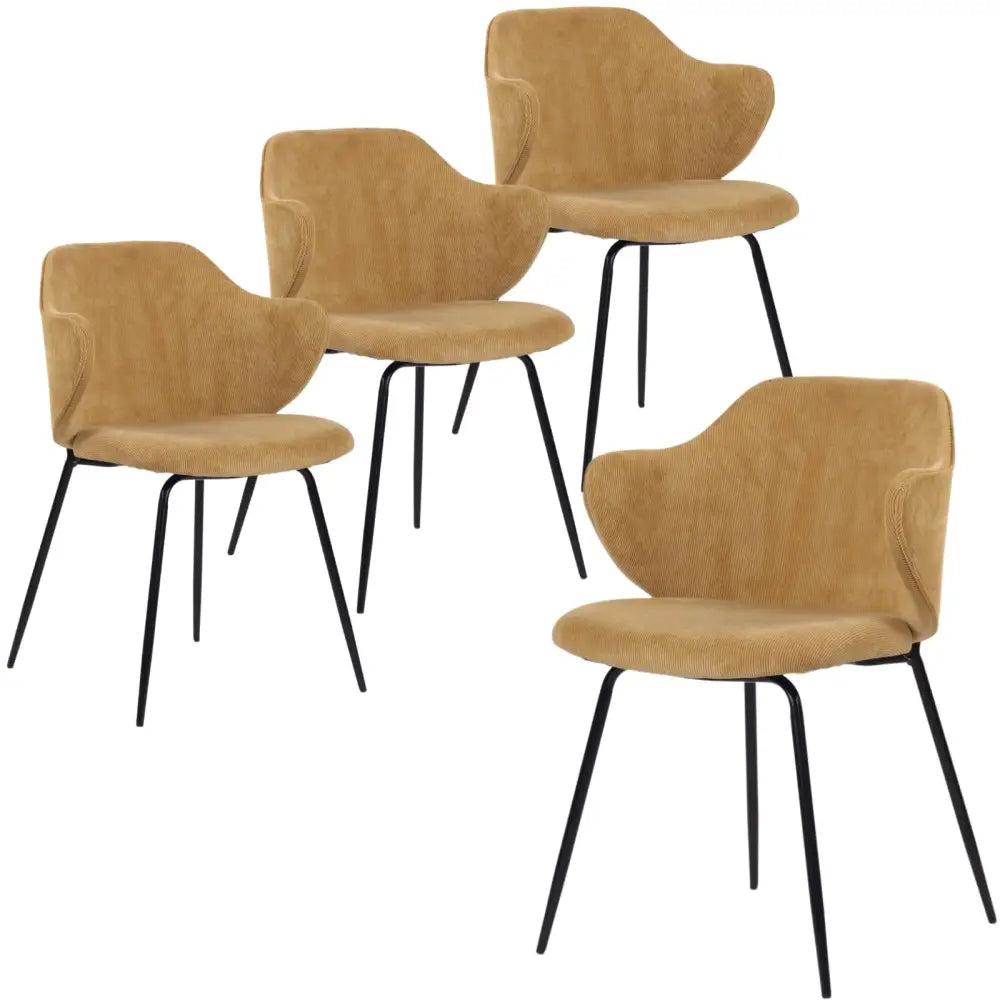 Set of 4 Dining Chairs Corduroy Cord Fabric with Metal Legs in Mustard Yellow - Furniture > Bar Stools & Chairs > Arm
