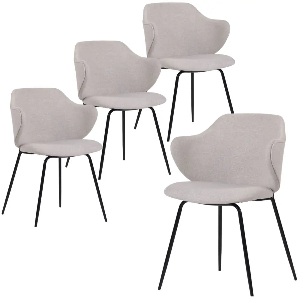 Set of 4 Dining Chairs Fabric with Metal Legs in Ivory Beige - Furniture > Bar Stools & Chairs > Arm Chairs & Recliners
