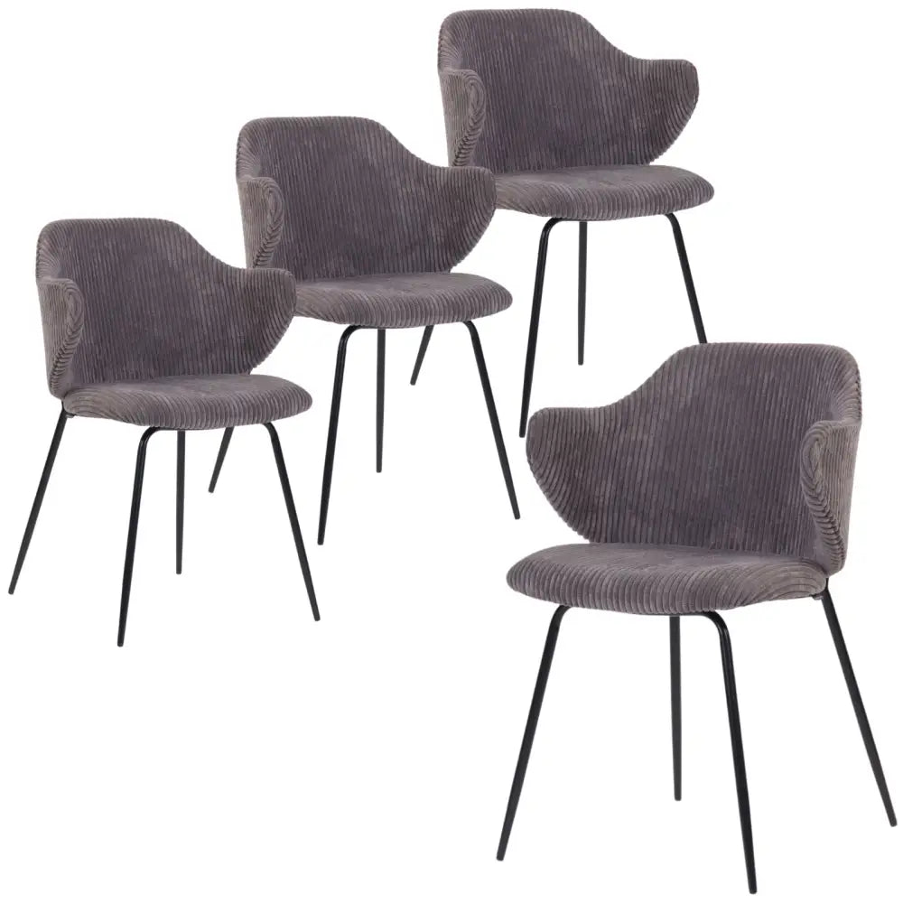 Set of 4 Dining Chairs with Corduroy Cord Fabric in Dark Grey Lincoln - Furniture > Bar Stools & Chairs > Arm Chairs &