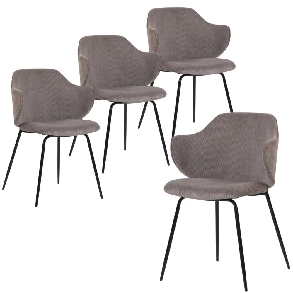 Set of 4 Dining Chairs with Corduroy Cord Fabric in Grey - Furniture > Bar Stools & Chairs > Arm Chairs & Recliners
