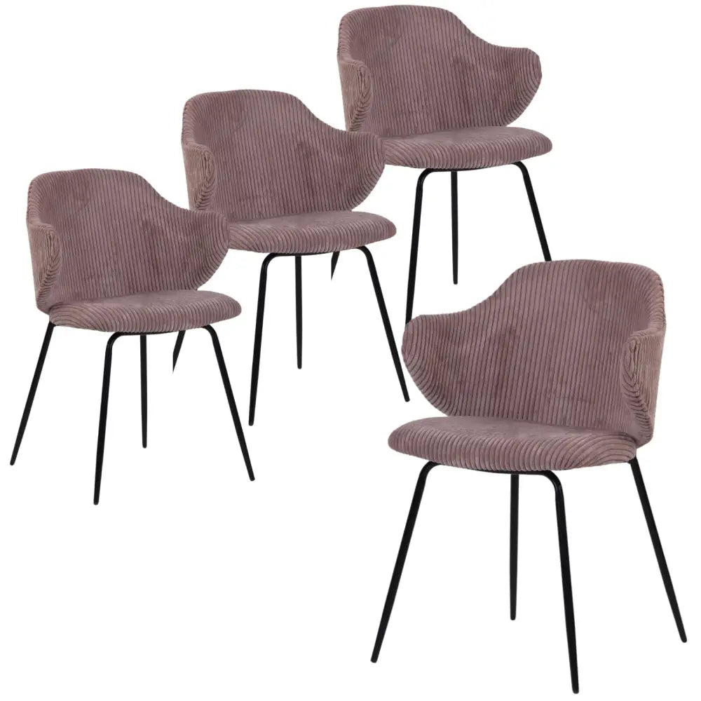 Set of 4 Dining Chairs with Corduroy Cord Fabric in Pink - Furniture > Bar Stools & Chairs > Arm Chairs & Recliners