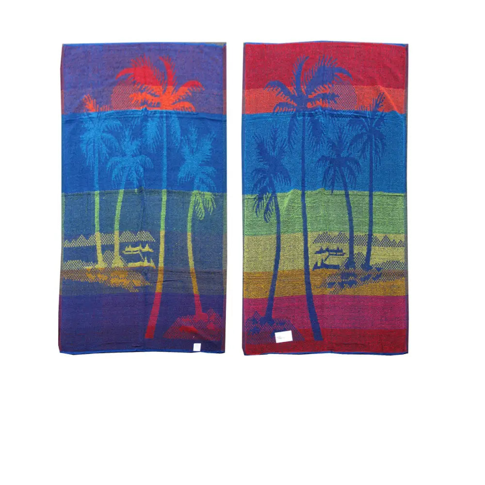 Set of 4 Imperfect Jacquard Terry Beach Towels Palm Tree - Home & Garden > Bathroom Accessories
