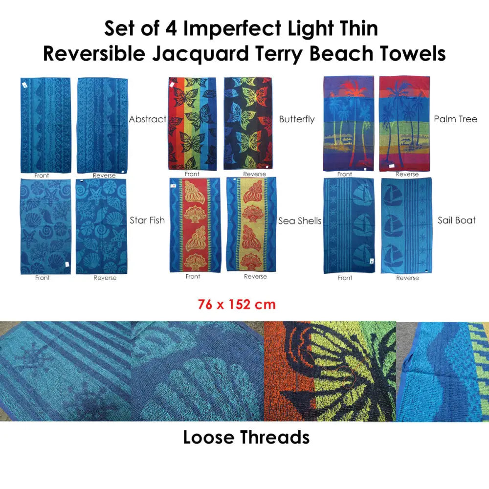 Set of 4 Imperfect Jacquard Terry Beach Towels Palm Tree - Home & Garden > Bathroom Accessories