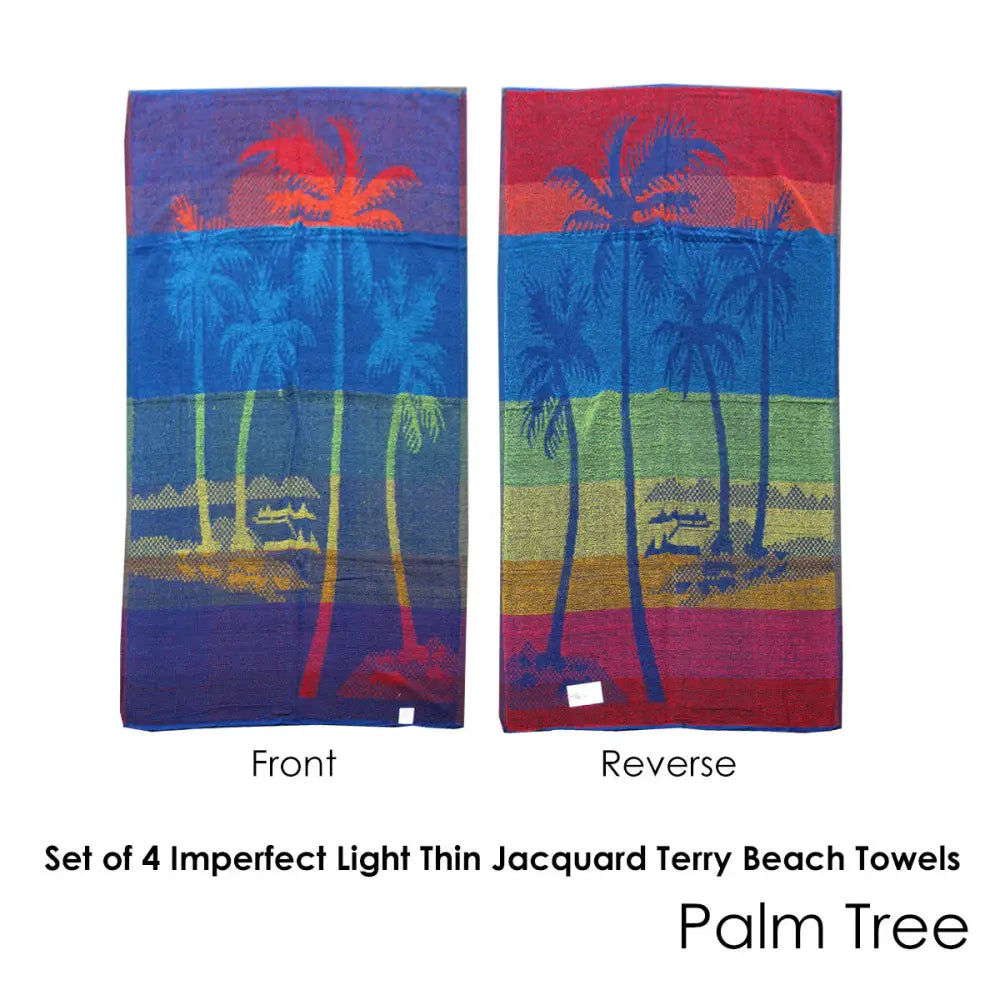 Set of 4 Imperfect Jacquard Terry Beach Towels Palm Tree - Home & Garden > Bathroom Accessories
