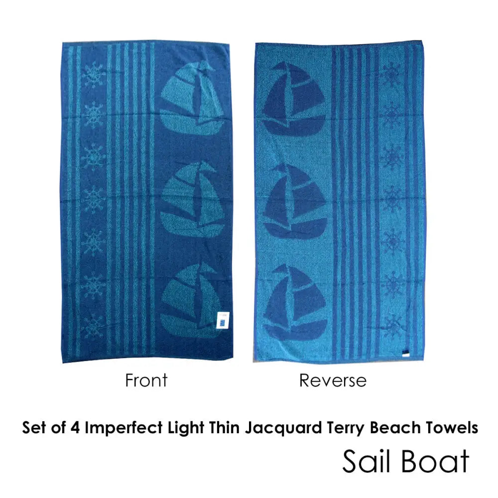 Set of 4 Imperfect Jacquard Terry Beach Towels Sail Boat - Home & Garden > Bathroom Accessories