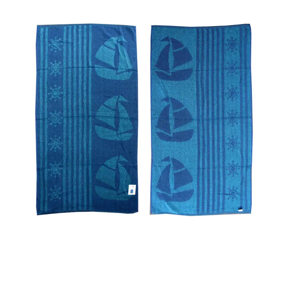 Set of 4 Imperfect Jacquard Terry Beach Towels Sail Boat - Home & Garden > Bathroom Accessories