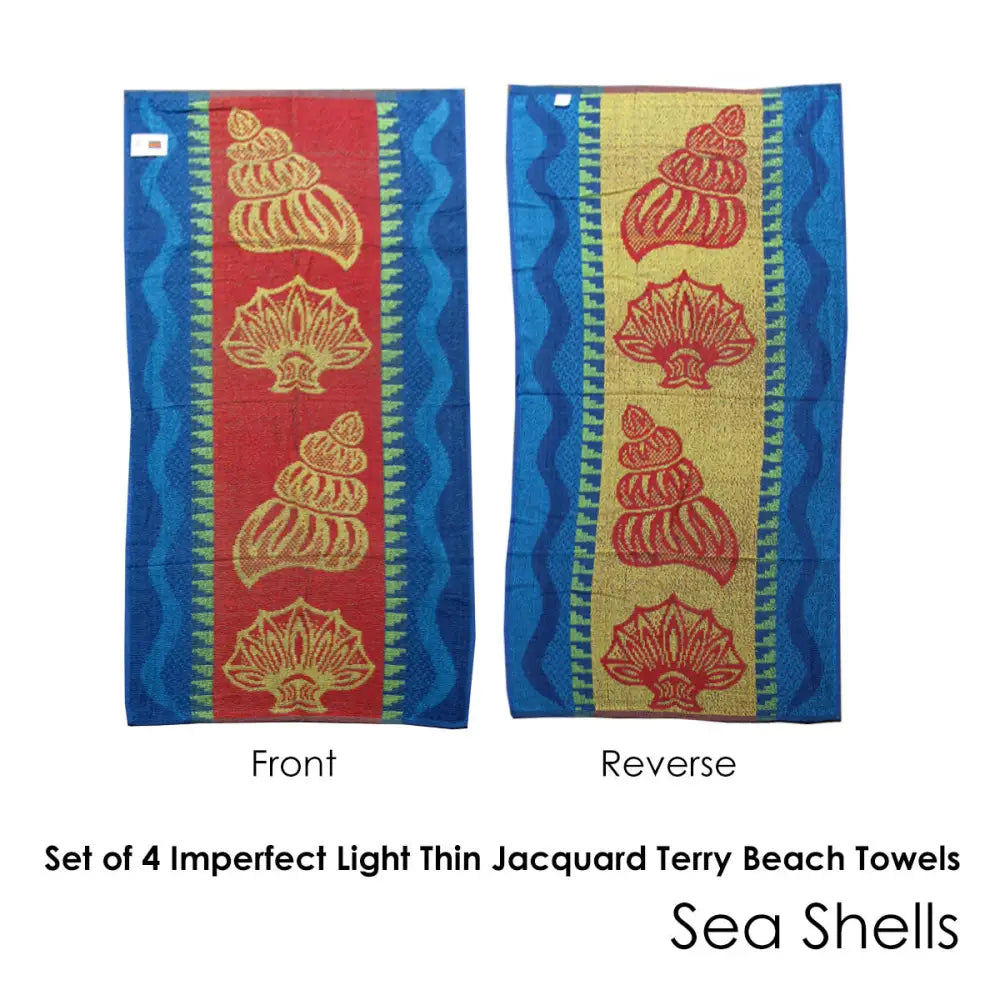Set of 4 Imperfect Jacquard Terry Beach Towels Sea Shells - Home & Garden > Bathroom Accessories