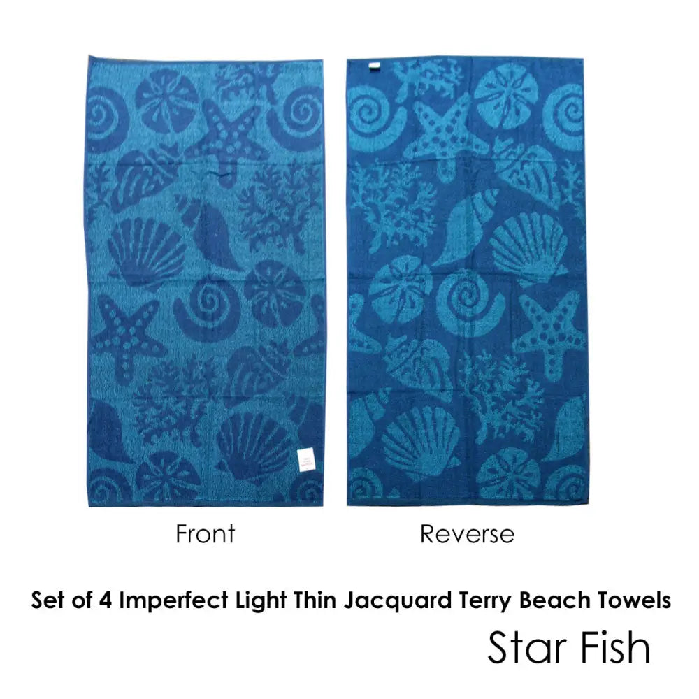 Set of 4 Imperfect Jacquard Terry Beach Towels Star Fish - Home & Garden > Bathroom Accessories