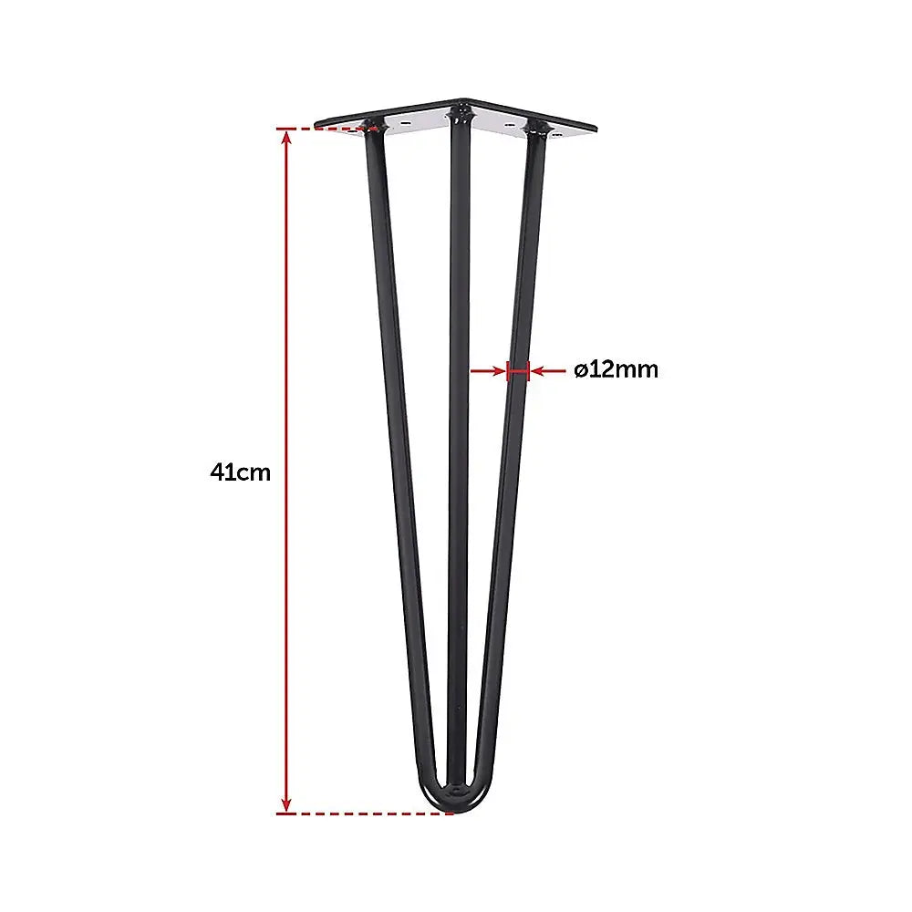 Set of 4 Industrial 3-Rod Retro Hairpin Table Legs 12mm Steel Bench Desk - 41cm Black - Furniture > Office