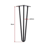 Set of 4 Industrial 3-Rod Retro Hairpin Table Legs 12mm Steel Bench Desk - 41cm Black - Furniture > Office
