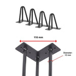 Set of 4 Industrial 3-Rod Retro Hairpin Table Legs 12mm Steel Bench Desk - 11cm Black - Furniture > Office