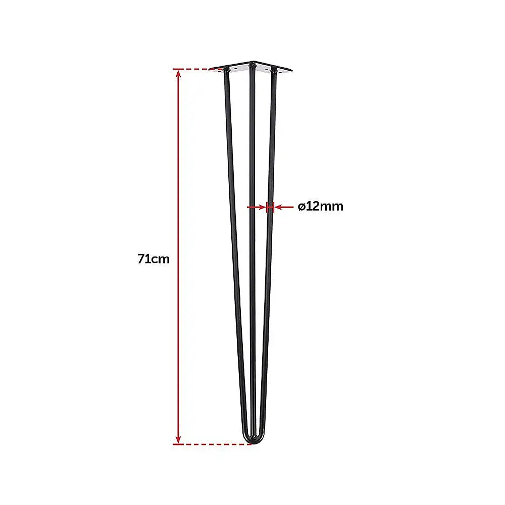 Set of 4 Industrial 3-Rod Retro Hairpin Table Legs 12mm Steel Bench Desk - 71cm Black - Furniture > Office