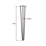 Set of 4 Industrial 3-Rod Retro Hairpin Table Legs 12mm Steel Bench Desk - 71cm Black - Furniture > Office