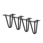 Set of 4 Industrial 3-Rod Retro Hairpin Table Legs 12mm Steel Bench Desk - 11cm Black - Furniture > Office