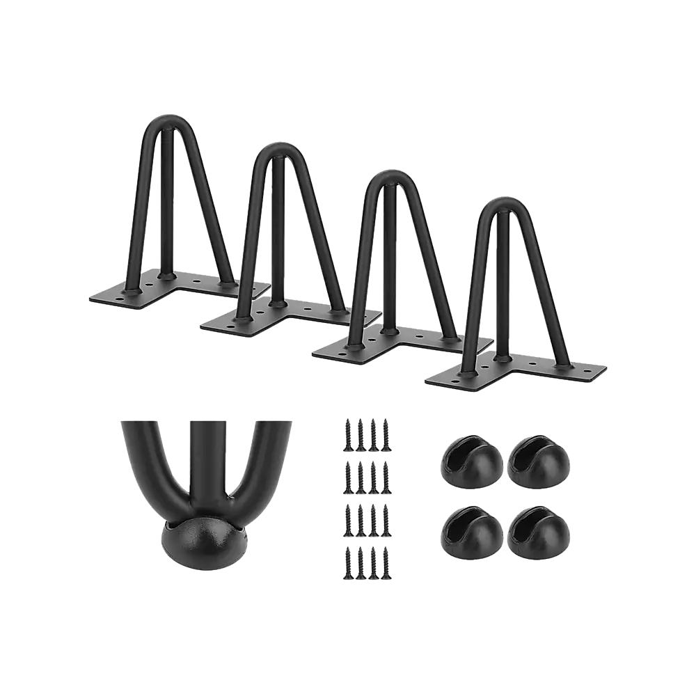 Set of 4 Industrial 3-Rod Retro Hairpin Table Legs 12mm Steel Bench Desk - 11cm Black - Furniture > Office