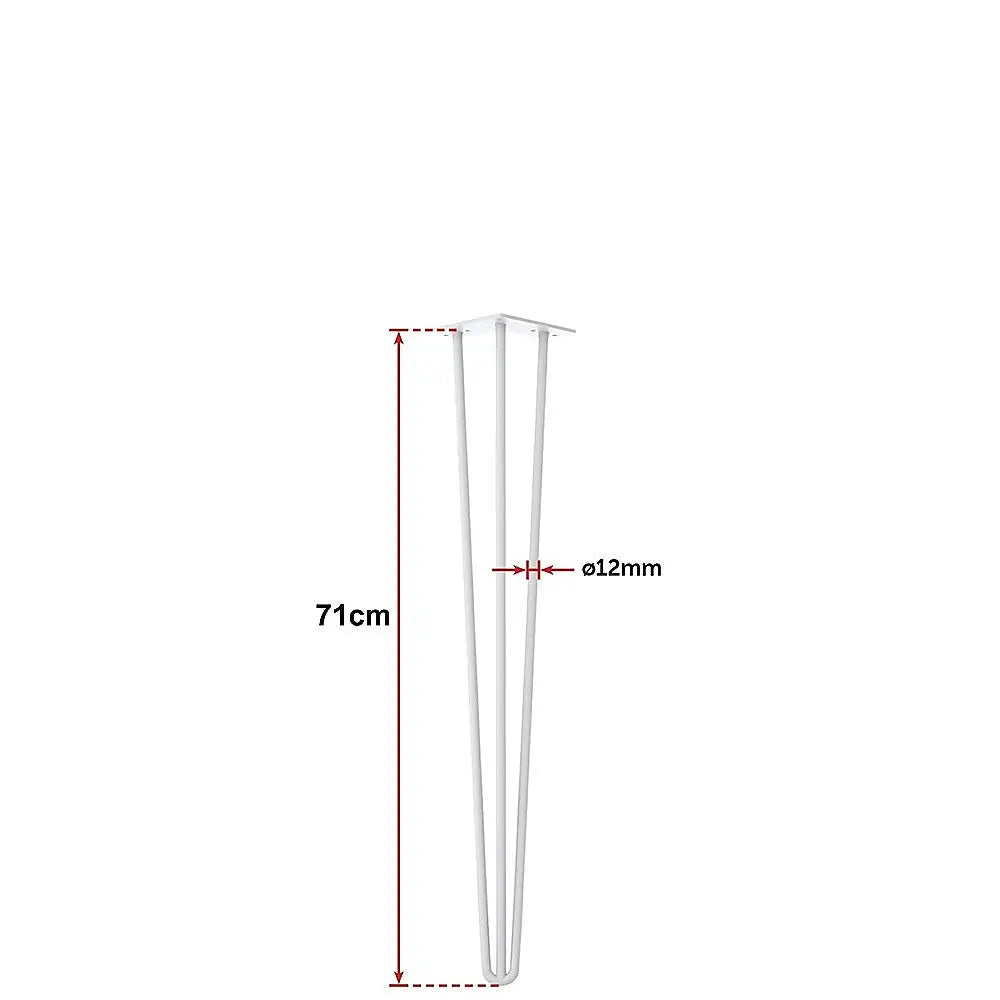Set of 4 Industrial 3-Rod Retro Hairpin Table Legs 12mm Steel Bench Desk - 71cm White - Furniture > Office