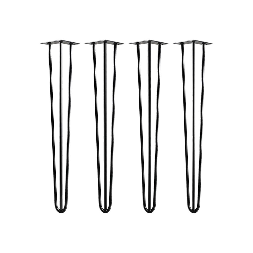 Set of 4 Industrial 3-Rod Retro Hairpin Table Legs 12mm Steel Bench Desk - 71cm Black - Furniture > Office