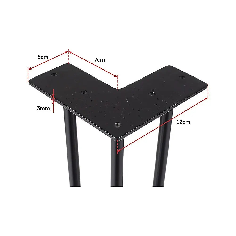 Set of 4 Industrial 3-Rod Retro Hairpin Table Legs 12mm Steel Bench Desk - 41cm Black - Furniture > Office