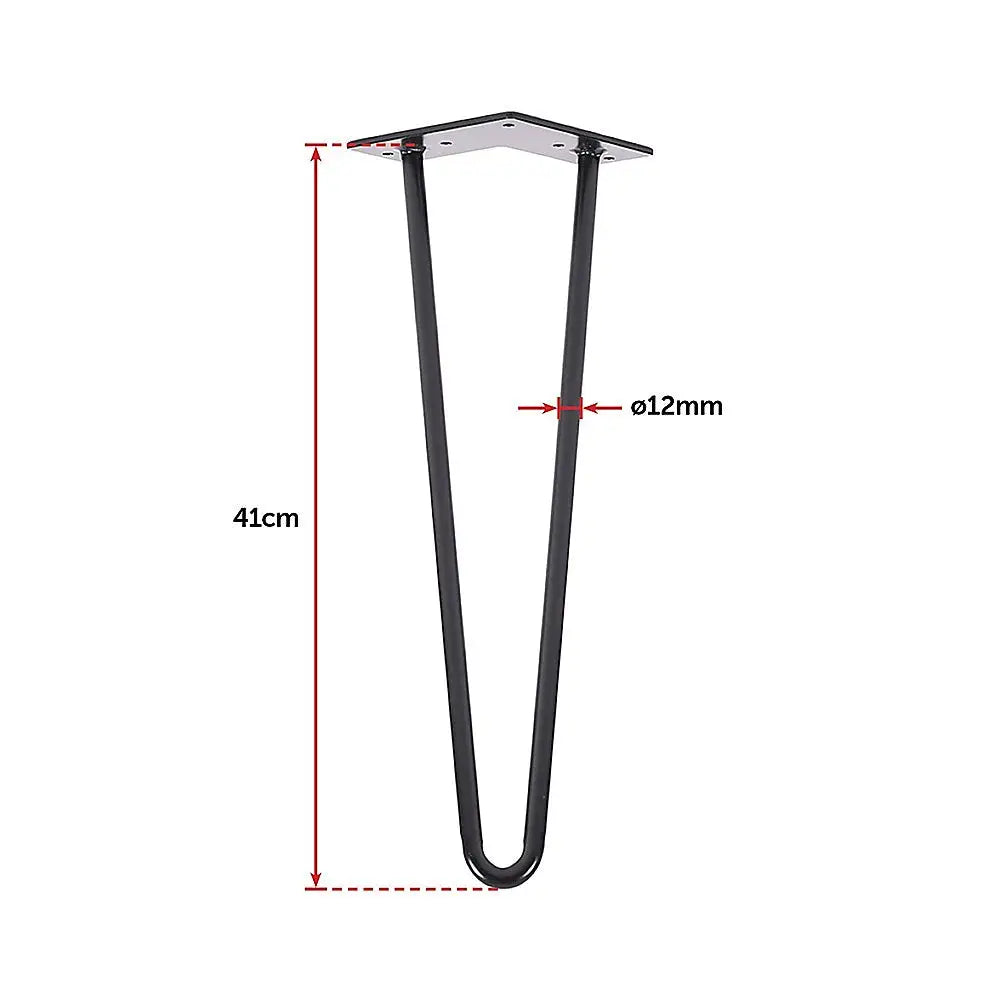 Set of 4 Industrial Retro Hairpin Table Legs 12mm Steel Bench Desk - 41cm Black - Furniture > Office