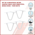 Set of 4 Industrial Retro Hairpin Table Legs 12mm Steel Bench Desk - 11cm White - Furniture > Office