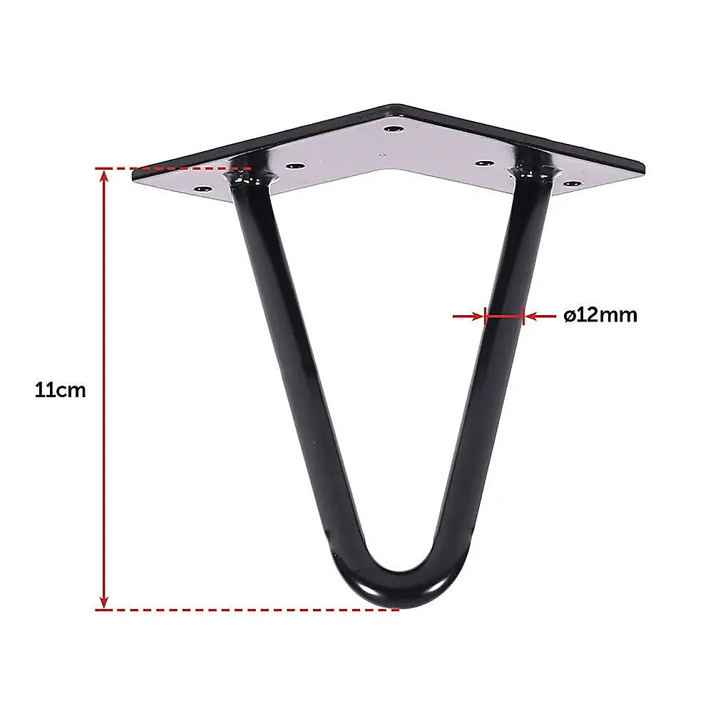 Set of 4 Industrial Retro Hairpin Table Legs 12mm Steel Bench Desk - 11cm Black - Furniture > Office