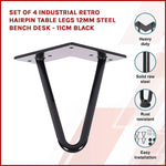 Set of 4 Industrial Retro Hairpin Table Legs 12mm Steel Bench Desk - 11cm Black - Furniture > Office