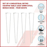Set of 4 Industrial Retro Hairpin Table Legs 12mm Steel Bench Desk - 71cm White - Furniture > Office