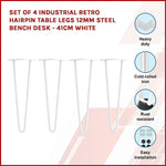 Set of 4 Industrial Retro Hairpin Table Legs 12mm Steel Bench Desk - 41cm White - Furniture > Office