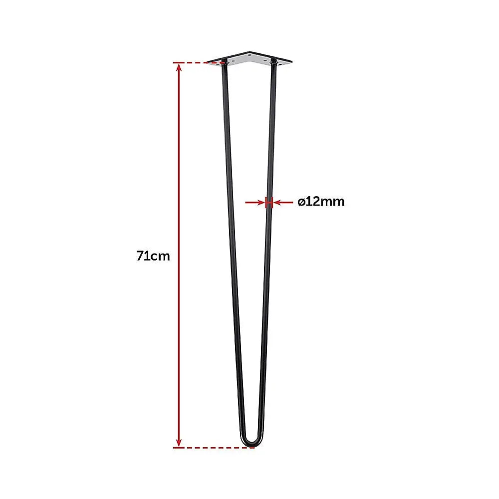 Set of 4 Industrial Retro Hairpin Table Legs 12mm Steel Bench Desk - 71cm Black - Furniture > Office