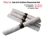 Set of 4 Maria Cotton Placemats with Napkins and Napkin Rings White - Home & Garden > Kitchenware