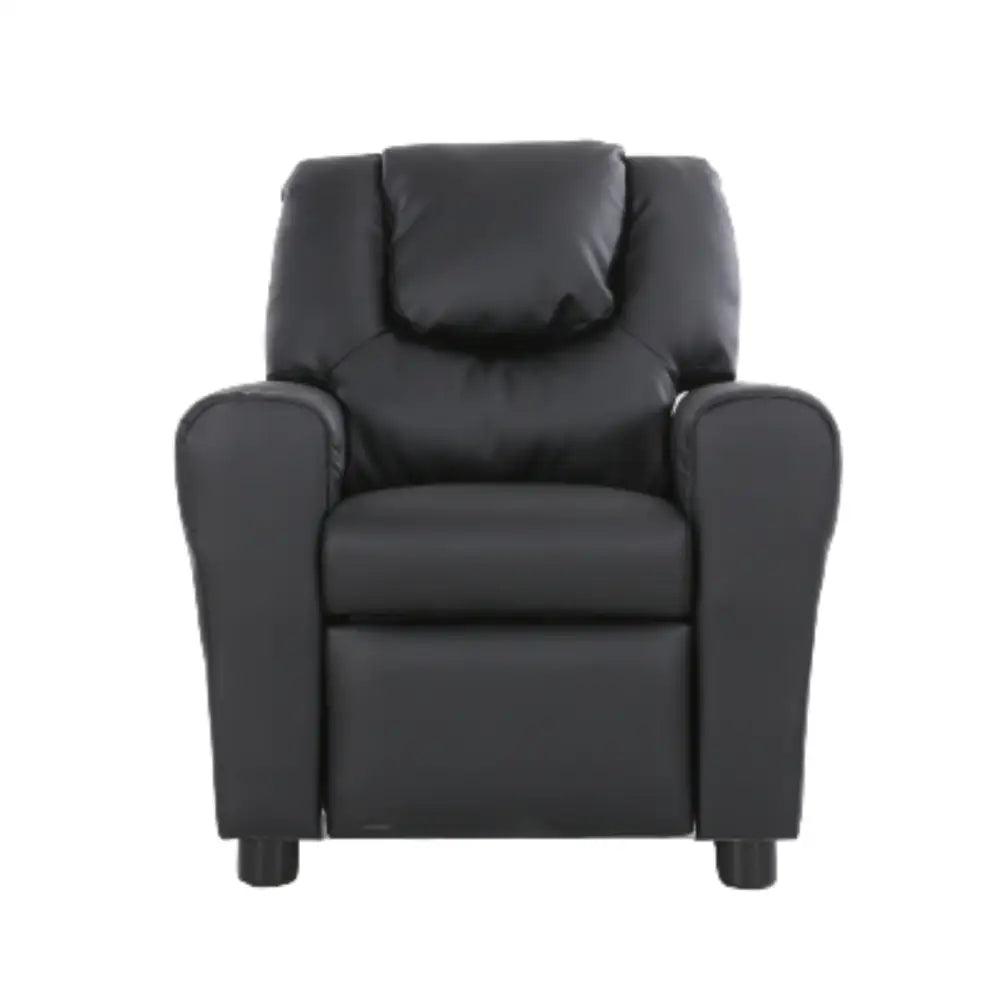 Set of 4 Oliver Kids Recliner Chair Sofa Children Lounge Couch PU Armchair Black - Furniture > Sofas