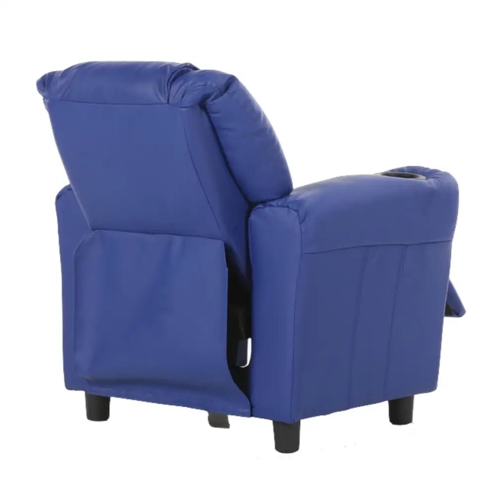 Set of 4 Oliver Kids Recliner Chair Sofa Children Lounge Couch PU Armchair Blue - Furniture > Sofas