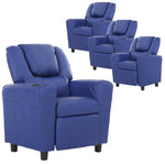 Set of 4 Oliver Kids Recliner Chair Sofa Children Lounge Couch PU Armchair Blue - Furniture > Sofas