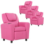 Set of 4 Oliver Kids Recliner Chair Sofa Children Lounge Couch PU Armchair Pink - Furniture > Sofas