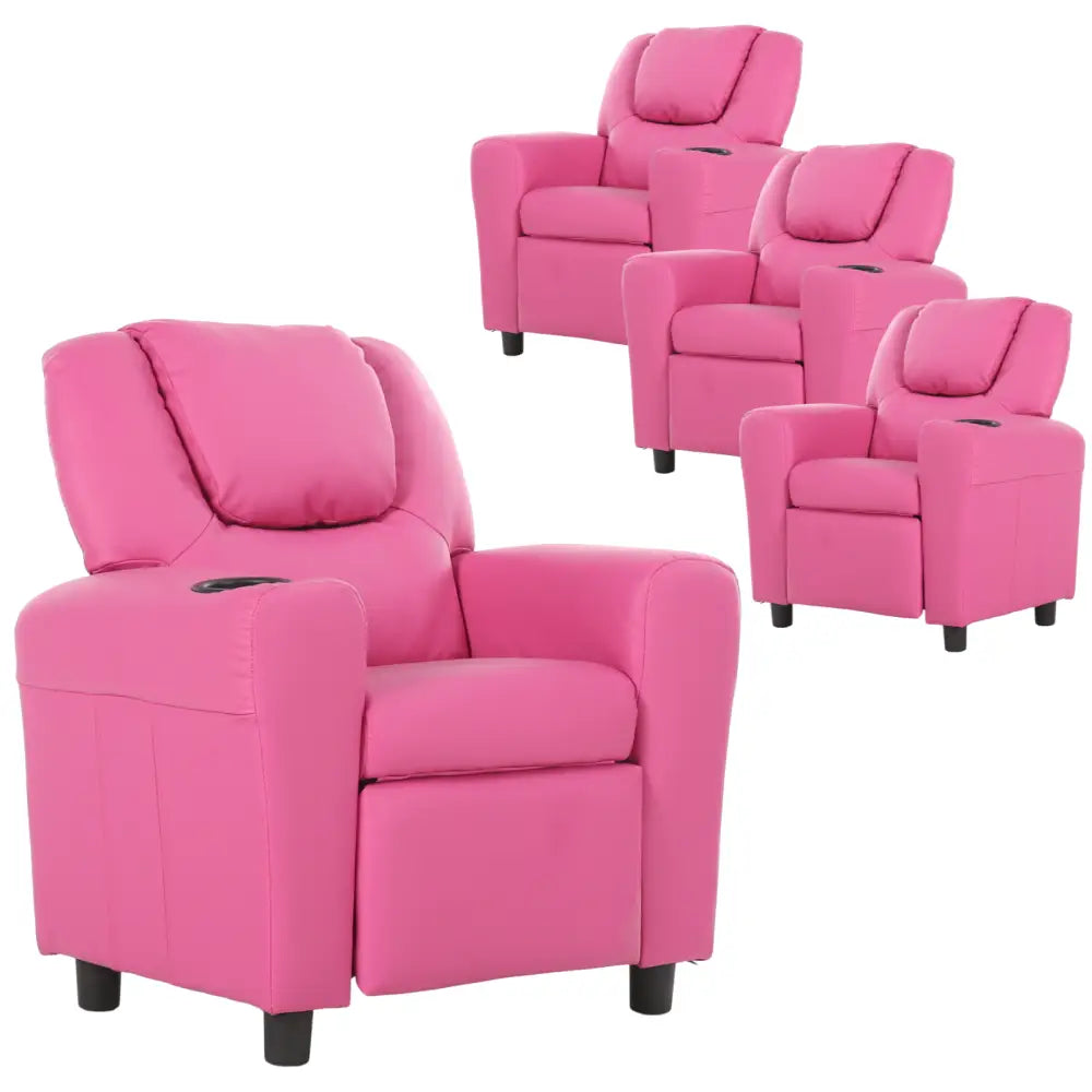 Set of 4 Oliver Kids Recliner Chair Sofa Children Lounge Couch PU Armchair Pink - Furniture > Sofas