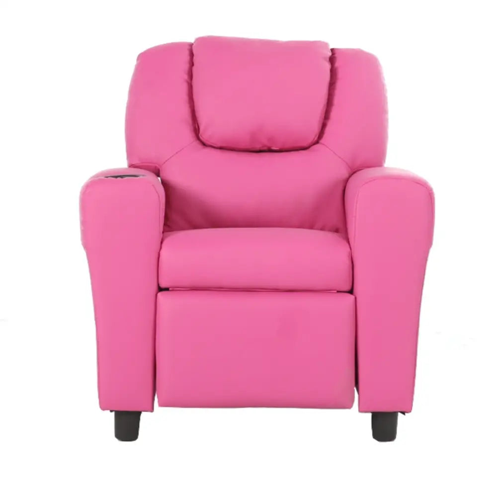 Set of 4 Oliver Kids Recliner Chair Sofa Children Lounge Couch PU Armchair Pink - Furniture > Sofas