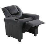 Set of 4 Oliver Kids Recliner Chair Sofa Children Lounge Couch PU Armchair Black - Furniture > Sofas