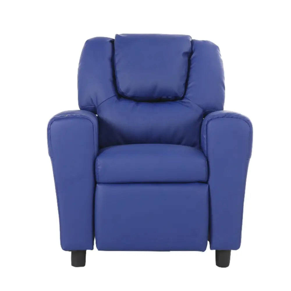Set of 4 Oliver Kids Recliner Chair Sofa Children Lounge Couch PU Armchair Blue - Furniture > Sofas