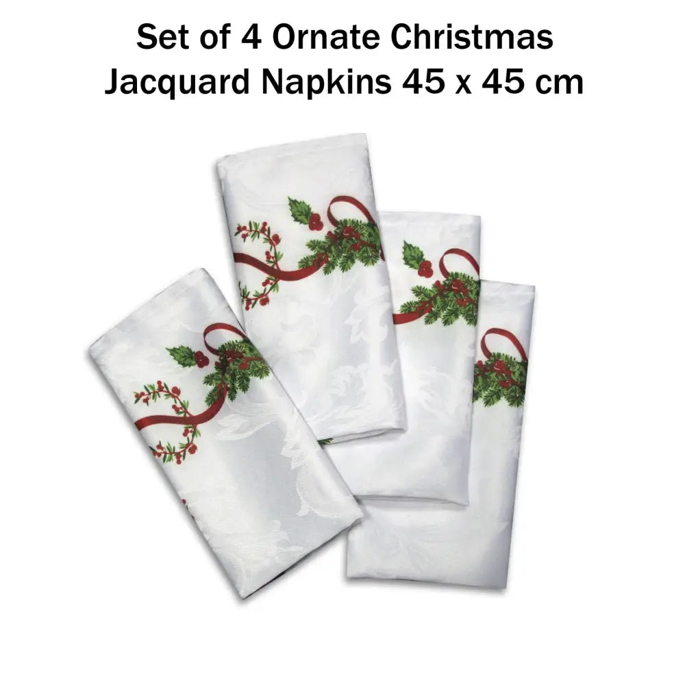 Set of 4 Ornate Christmas Xmas Festival Jacquard Napkins - Home & Garden > Kitchenware