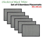 Set of 6 Checkered Black White Bamboo Table Placemats 30 x 45cm - Home & Garden > Kitchenware