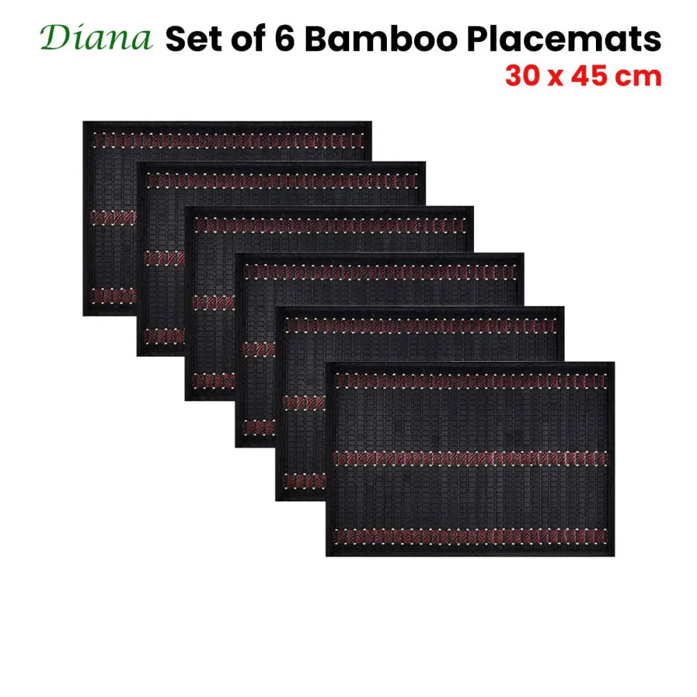 Set of 6 Diana Black Bamboo Table Placemats 30 x 45cm - Home & Garden > Kitchenware