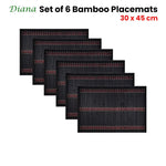 Set of 6 Diana Black Bamboo Table Placemats 30 x 45cm - Home & Garden > Kitchenware