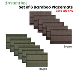 Set of 6 Dreamtime Bamboo Table Placemats 30 x 45cm Brown - Home & Garden > Kitchenware