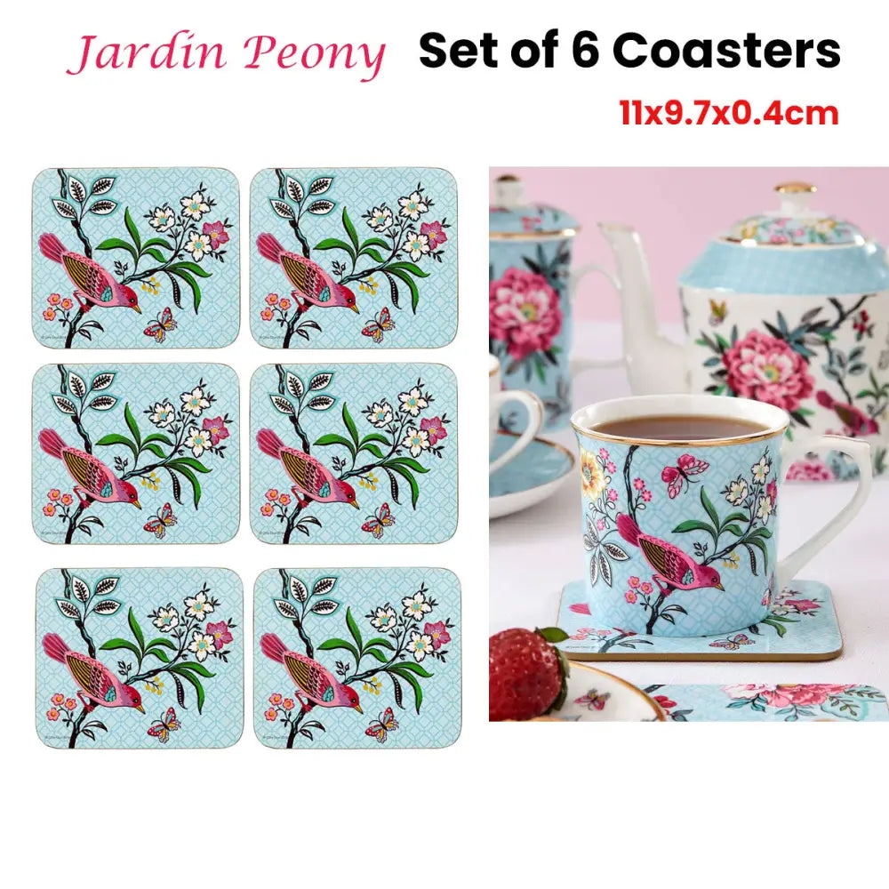 Set of 6 Jardin Peony Coasters 11x9.7x0.4cm - Home & Garden > Kitchenware