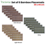 Set of 6 Victoria Bamboo Table Placemats 30 x 45cm Light Brown/Silver - Home & Garden > Kitchenware