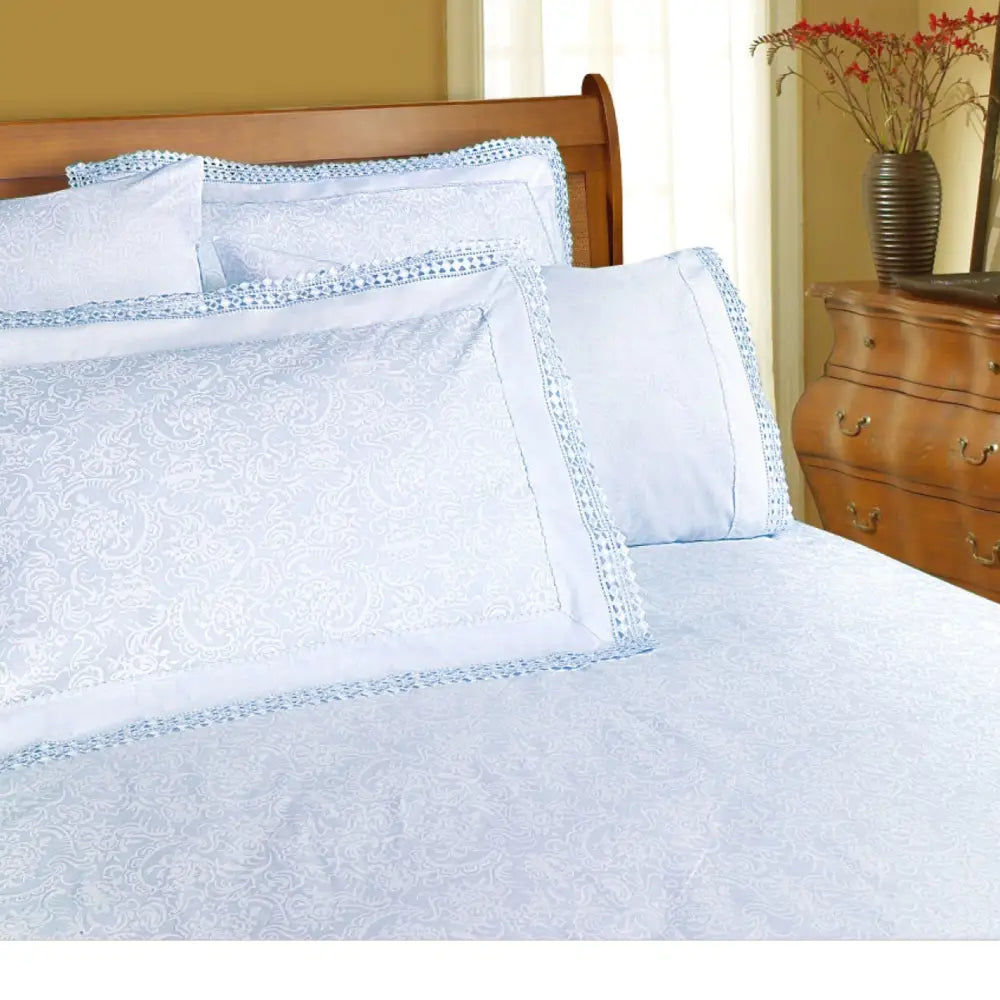 Shangri La Microfibre Machine Lace Sheet Set Ice Blue Double - Home & Garden > Bedding