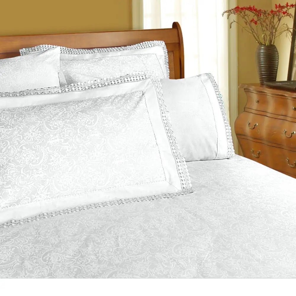 Shangri La Microfibre Machine Lace Sheet Set White King - Home & Garden > Bedding