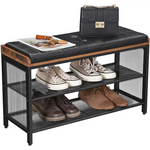 Shoe Bench with Mesh Shelf and Faux Leather Vintage Brown Black 80 x 30 x 48 cm - Furniture > Living Room