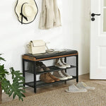 Shoe Bench with Mesh Shelf and Faux Leather Vintage Brown Black 80 x 30 x 48 cm - Furniture > Living Room